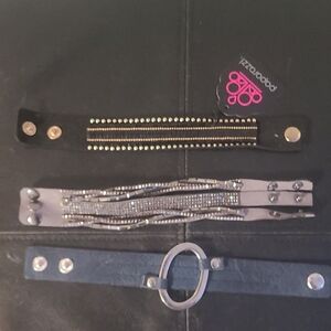 Paparazzi Black and Gray Snap Bracelet Trio with Silver Accents